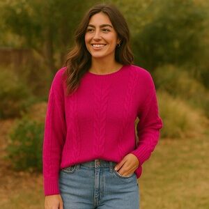 Cyrus Fuchsia Cable Knit Crewneck Sweater S